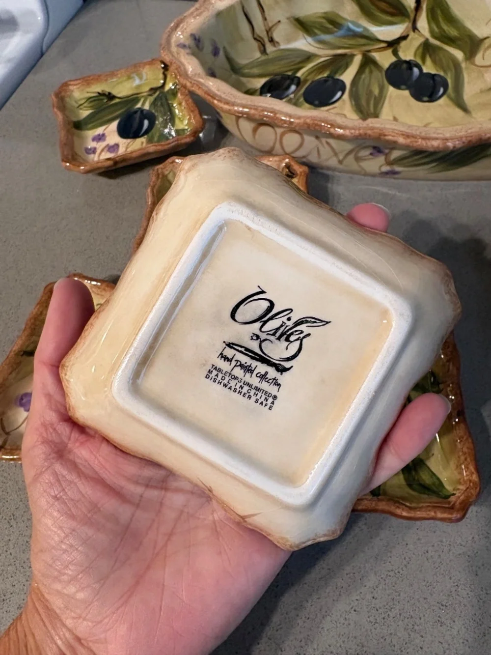 9 piece olive themed bread platter & dipping plates - Tabletops Unlimited